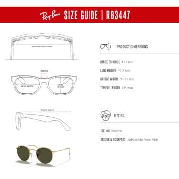 Ray-Ban RB3447 001 53M Gold/Crystal Lens G-15 Green ROUND METAL Sunglasses For Men + BUNDLE with Designer iWear Eyewear Kit