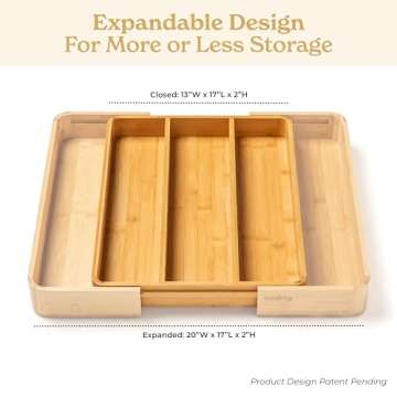 SMIRLY Silverware Drawer Organizer – Bamboo Kitchen Drawer Organizer, Adjustable Utensil Holder and Cutlery Tray, Drawer Dividers for Flatware and Kitchen Utensils