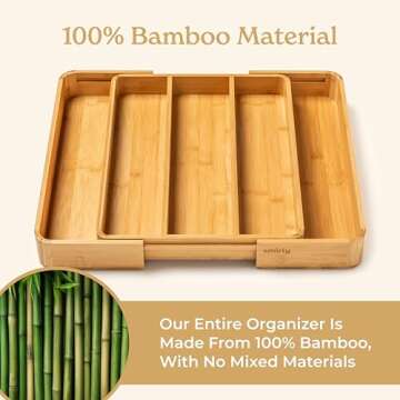 SMIRLY Silverware Drawer Organizer – Bamboo Kitchen Drawer Organizer, Adjustable Utensil Holder and Cutlery Tray, Drawer Dividers for Flatware and Kitchen Utensils