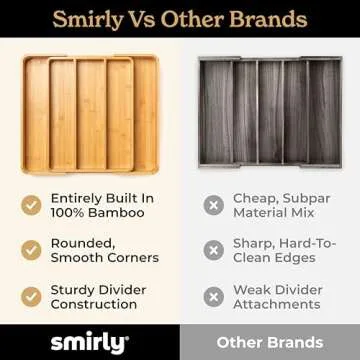 SMIRLY Silverware Drawer Organizer – Bamboo Kitchen Drawer Organizer, Adjustable Utensil Holder and Cutlery Tray, Drawer Dividers for Flatware and Kitchen Utensils