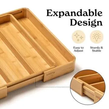 SMIRLY Silverware Drawer Organizer – Bamboo Kitchen Drawer Organizer, Adjustable Utensil Holder and Cutlery Tray, Drawer Dividers for Flatware and Kitchen Utensils