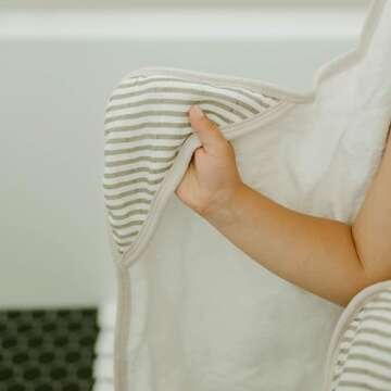 Little Unicorn Premium Hooded Bath Towel| Absorbent Cotton & Terry Blend | Larger Size, 1-6 Years (Grey Stripe)