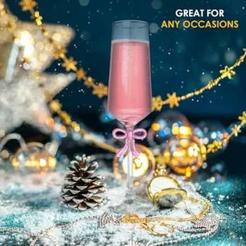 MAKERSLAND 8oz Champagne Glasses Set of 2, Lead-Free Ultra-Clear Crystal Flutes with Reinforced Stems and Romantic Pink Bow for Weddings, Engagements, and Special Occasions