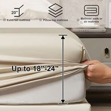 HYPREST King Size Bamboo Rayon Sheet Set - Deep Pocket Fits 18"-24" Mattress, Luxury Silky Soft Cooling Bed Sheets, Beige