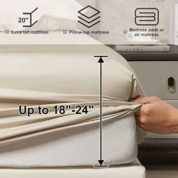 HYPREST King Size Bamboo Rayon Sheet Set - Deep Pocket Fits 18"-24" Mattress, Luxury Silky Soft Cooling Bed Sheets, Beige