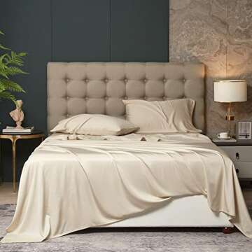 HYPREST King Size Bamboo Rayon Sheet Set - Deep Pocket Fits 18"-24" Mattress, Luxury Silky Soft Cooling Bed Sheets, Beige