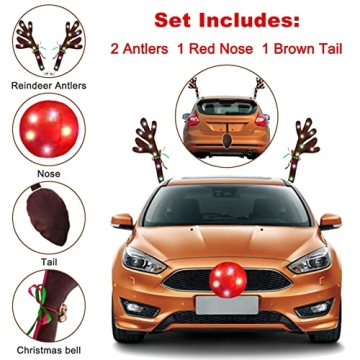 GlACBIUG Reindeer Antlers for Cars – LED Christmas Decor Kit