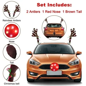 GlACBIUG Reindeer Antlers for Cars – LED Christmas Decor Kit