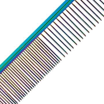 Master Grooming Tools Rainbow Greyhound Combs — European-Style Combs for Grooming Dogs - Fine/Coarse, 7½", Medium, blue