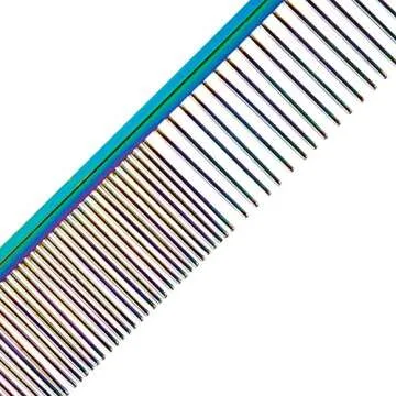 Master Grooming Tools Rainbow Greyhound Combs — European-Style Combs for Grooming Dogs - Fine/Coarse, 7½", Medium, blue