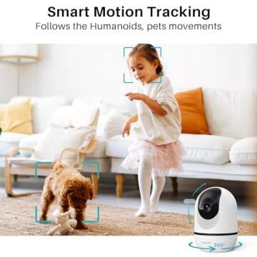 WUUK 4MP Indoor Security Camera, Pan Tilt Cam for Baby Monitor, Wi-Fi Home Security Pet Camera for Dog or Cat, Motion Detection & Tracking, Night Vision, 2-Way Audio, Compatible with Alexa & Google