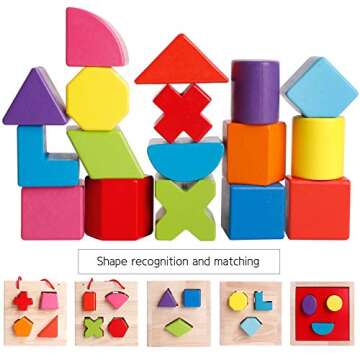 BESTAMTOY Shape Sorter Toy My First Wooden 12 Building Blocks Geometry Learning Matching Sorting Gifts Didactic Classic Toys for Toddlers Baby Kids 31 Years Old Up Fourteen Hole Toy