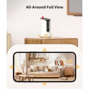 TKENPRO 2K Pet Camera Treat Dispenser, 360°View Dog Camera with Phone App, 5G&2.4G WiFi 2-Way Talk Pet Camera Indoor for Cats Remote Treat Tossing, Motion Alerts, Auto Tracking