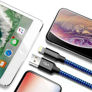 cugunu iPhone Charger, 5 Pack 3/3/6/6/10FT Apple MFi Certified USB Lightning Cable Nylon Braided Fast Charging Cord Compatible for iPhone 14/13/12/11/X/Max/8/7/6/5/SE/Plus/iPad - Black Blue