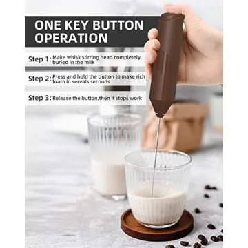 Rantizon Milk Frother Handheld, Hand Frother for Coffee, Stainless Steel Electric Milk Frother Whisk, Mini Drink Blender, Coffee Mixer and Foam Maker for Latte,Matcha,Cappuccino in Office Home,Brown