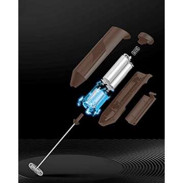 Rantizon Milk Frother Handheld, Hand Frother for Coffee, Stainless Steel Electric Milk Frother Whisk, Mini Drink Blender, Coffee Mixer and Foam Maker for Latte,Matcha,Cappuccino in Office Home,Brown