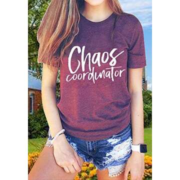 Chaos Coordinator T Shirt Women Funny Letter Print T-Shirt Tees Casual Loose V-Neck Short Sleeve Tops Blouse