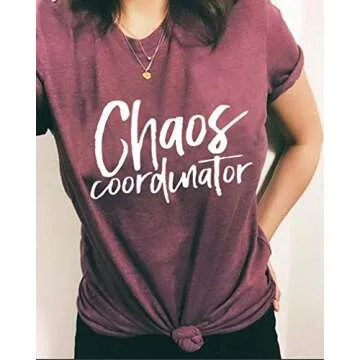 Chaos Coordinator T Shirt Women Funny Letter Print T-Shirt Tees Casual Loose V-Neck Short Sleeve Tops Blouse