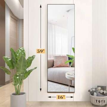 DUMOS Full Length Mirror with Stand, 59''×16'' Floor Mirror with Aluminum Alloy Frame for Bedroom, Standing Full Body Mirror with Shatter-Proof Glass for Wall, Living Room, Cloakroom, Rect-Black,