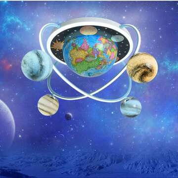 LAKIQ Kid’s Room Flush Mount Chandelier Lighting Fixture Planets Arounding Earth Theme LED Close to Ceiling Lights Modern Flush Mount Ceiling Light for Boy’s Girl’s Room Bedroom Children’s Room