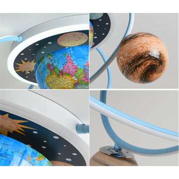 LAKIQ Kid’s Room Flush Mount Chandelier Lighting Fixture Planets Arounding Earth Theme LED Close to Ceiling Lights Modern Flush Mount Ceiling Light for Boy’s Girl’s Room Bedroom Children’s Room