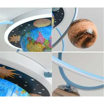 LAKIQ Kid’s Room Flush Mount Chandelier Lighting Fixture Planets Arounding Earth Theme LED Close to Ceiling Lights Modern Flush Mount Ceiling Light for Boy’s Girl’s Room Bedroom Children’s Room