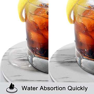 EAGMAK Set of 8 Coasters for Drinks, Absorbent Marble Style Ceramic Drink Coaster with Holder for Co...