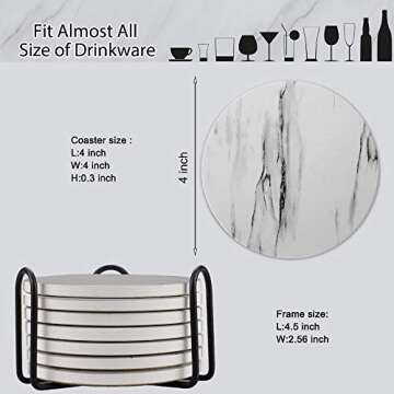 EAGMAK Set of 8 Coasters for Drinks, Absorbent Marble Style Ceramic Drink Coaster with Holder for Coffee Wooden Table Home Decor(Grey)