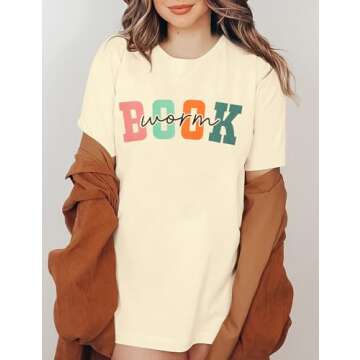 Book Lover Oversized Shirt Women: Bookworm T-Shirt Cute Book Letter Print Tshirt Casual Short Sleeve...