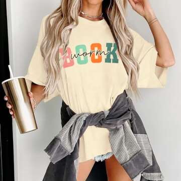 Book Lover Oversized Shirt Women: Bookworm T-Shirt Cute Book Letter Print Tshirt Casual Short Sleeve Tee Tops