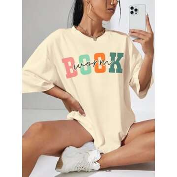 Book Lover Oversized Shirt Women: Bookworm T-Shirt Cute Book Letter Print Tshirt Casual Short Sleeve Tee Tops