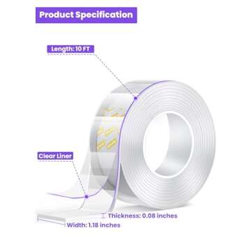 Upgraded Double Sided Tape Heavy Duty,Extra Large Nano Double Sided Adhesive Mounting Tape,Clear & T...