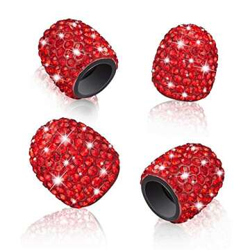 WINKA Rhinestone Universal Stem Covers with 1pcs Car Rhinestone Bling Sticker Emblem Ring for Car Engine Ignition Button Key Knobs Red