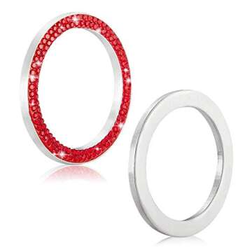 WINKA Rhinestone Universal Stem Covers with 1pcs Car Rhinestone Bling Sticker Emblem Ring for Car Engine Ignition Button Key Knobs Red