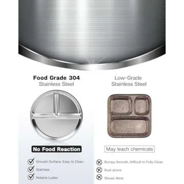 Bakpoco Stainless Steel Kids Plates Set of 4, 9" Portion Control Plates Divided Plates for Adults Toddlers Balance Lunch, Bariatric & Diabetic Diet, Non Toxic Camping Metal Snack Plates for Eating