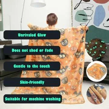 FORESTAR Glow in The Dark Blanket for Girls Boys, Halloween Christmas Birthday Gifts for Kids, Soft Warm Furry Throw Blanket, 50"×60"
