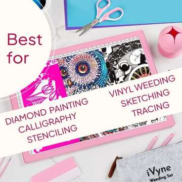 iVyne Rechargeable A4 Light Pad for Tracing & Weeding - LED Light Board for Weeding Vinyl - for Cricut Vinyl Weeding Tools - Ultra-Thin & Portable - Perfect for Artists & Crafters - Pink