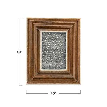 Creative Co-Op Hand-Carved Mango Wood Photo Frame with Bone Border & Ribbed Pattern, Natural (Holds ...