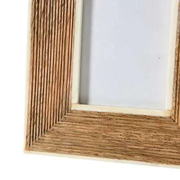 Creative Co-Op Hand-Carved Mango Wood Photo Frame with Bone Border & Ribbed Pattern, Natural (Holds 2" x 3" Photo)