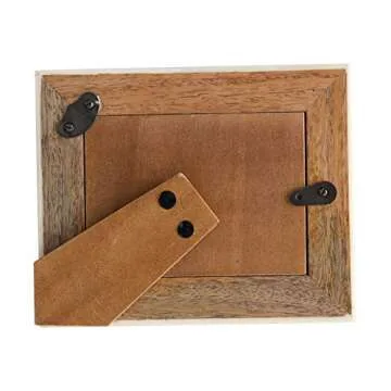 Creative Co-Op Hand-Carved Mango Wood Photo Frame with Bone Border & Ribbed Pattern, Natural (Holds 2" x 3" Photo)