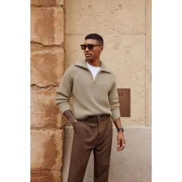 PJ PAUL JONES Mens Sweater Waffle Textured Mens Quarter Zip Pullover Knit Stylish Casual Holiday Sweater for Men Khaki S