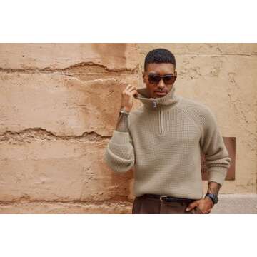 PJ PAUL JONES Mens Sweater Waffle Textured Mens Quarter Zip Pullover Knit Stylish Casual Holiday Sweater for Men Khaki S