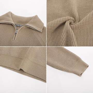 PJ PAUL JONES Mens Sweater Waffle Textured Mens Quarter Zip Pullover Knit Stylish Casual Holiday Sweater for Men Khaki S