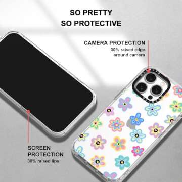 MOSNOVO Case for iPhone 15 Pro Max, [Buffertech 6.6ft Military-Grade Drop Protection] [Anti Peel Off Tech] Clear TPU Bumper Phone Case Cover Design - Groovy Flower