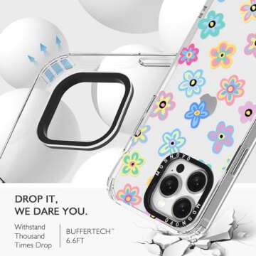 MOSNOVO Case for iPhone 15 Pro Max, [Buffertech 6.6ft Military-Grade Drop Protection] [Anti Peel Off Tech] Clear TPU Bumper Phone Case Cover Design - Groovy Flower