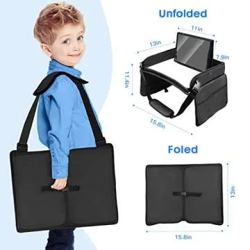 BUENAVO Car Seat Organizer Kids Travel Tray for Kids Toddlers Activities in Car Seat, Stroller, Airplane, Road Trip Essentials Activity Table Black