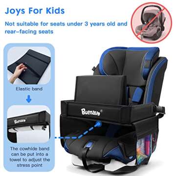 BUENAVO Car Seat Organizer Kids Travel Tray for Kids Toddlers Activities in Car Seat, Stroller, Airplane, Road Trip Essentials Activity Table Black