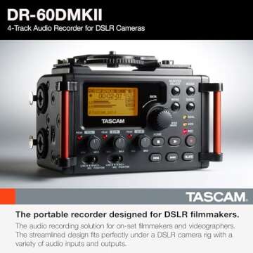 TASCAM 4-Channel Portable Audio Recorder for Videographers, 2 Combo XLR/TRS", Dual 3.5mm Inputs, Lim...