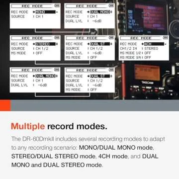 TASCAM 4-Channel Portable Audio Recorder for Videographers, 2 Combo XLR/TRS", Dual 3.5mm Inputs, Limiter, HP Filter (DR-60DmkII)