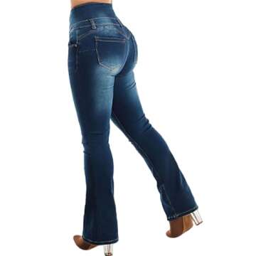Flamingals Butt Lifting Jeans - Trendy High Waist Tummy Control Flare Bootcut Jeans